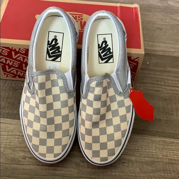vans slip ons white checkerboard